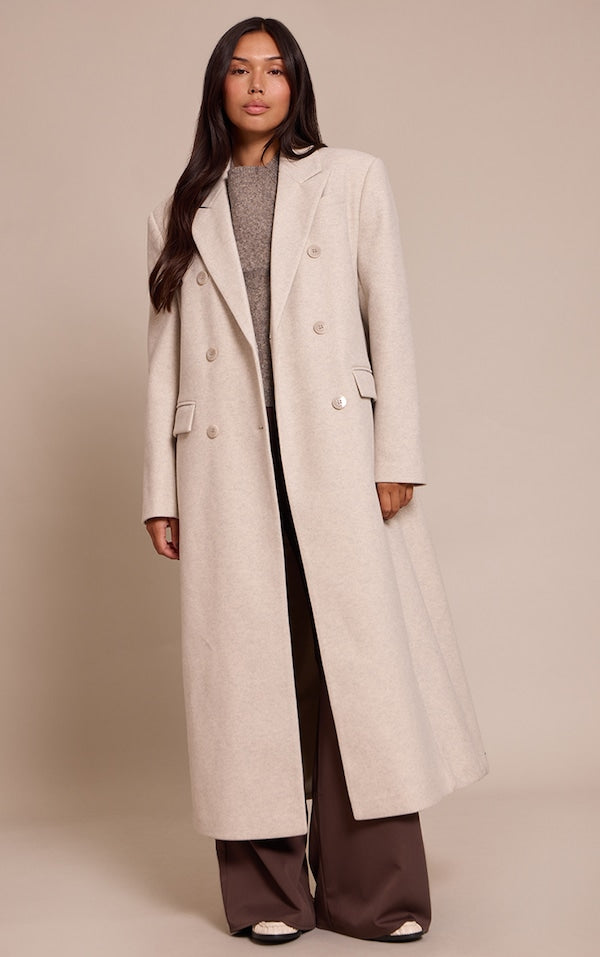 MANTEAU OVERSIZE STRUCTURÉ GRIS CHAMPIGNON À DOUBLE BOUTONNIÈRE