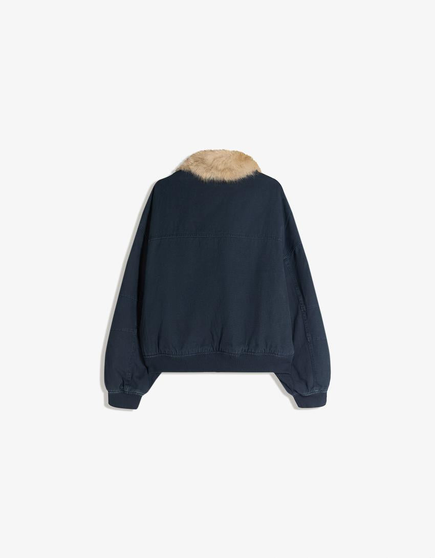 BLOUSON COL FAUSSE FOURRURE