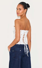 CORSET EN DENTELLE TEXTURÉE NOIRE TRANSPARENTE FLEURIE