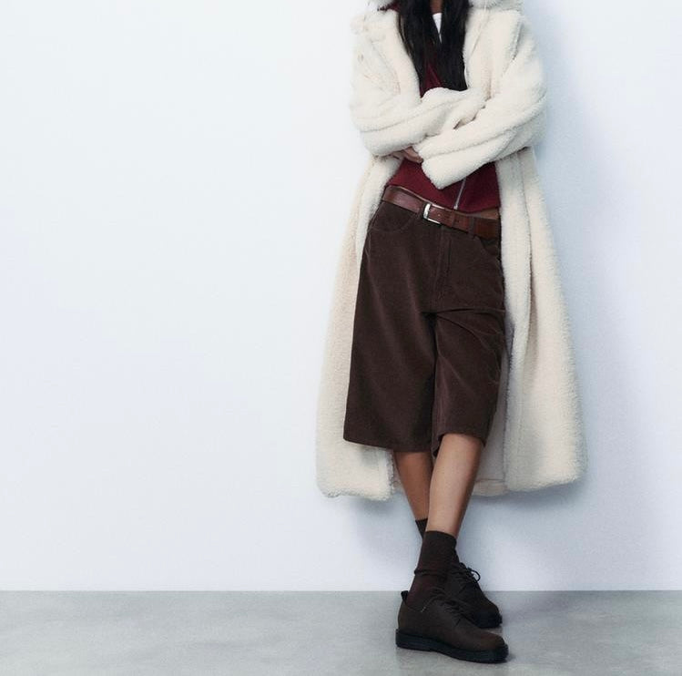 Manteau long effet mouton - Noir