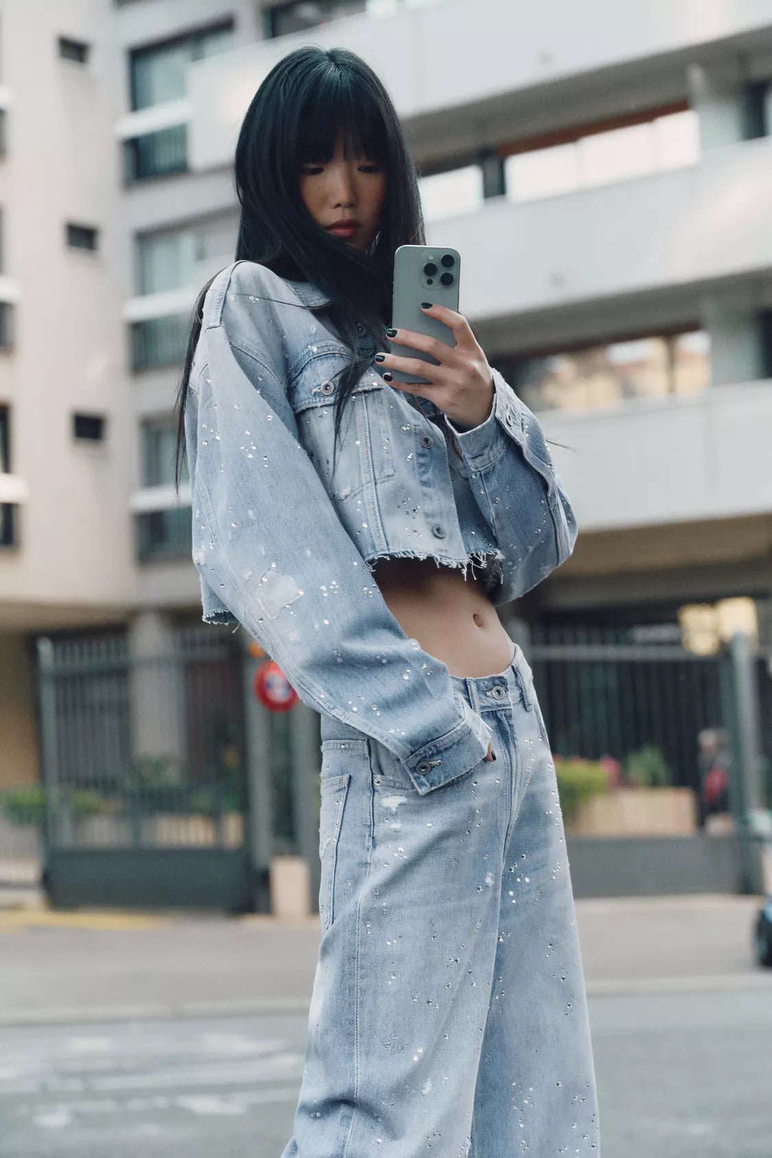 VESTE COURTE EN DENIM TRF STRASS