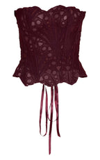 CORSET EN DENTELLE TEXTURÉE NOIRE TRANSPARENTE FLEURIE