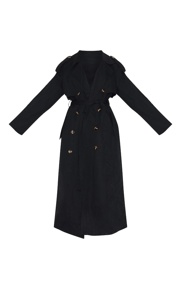 TRENCH CEINTURÉ NOIR À DOUBLE BOUTONNIÈRE