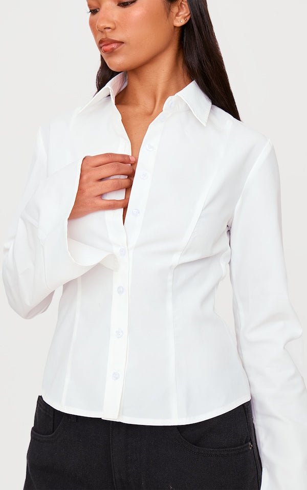 CHEMISE CINTRÉE BLANCHE À COUTURES STRUCTURANTES
