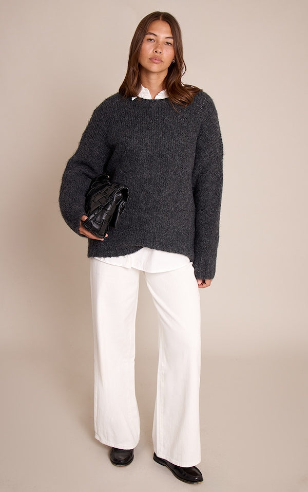 PULL OVERSIZE CÔTELÉ ANTHRACITE