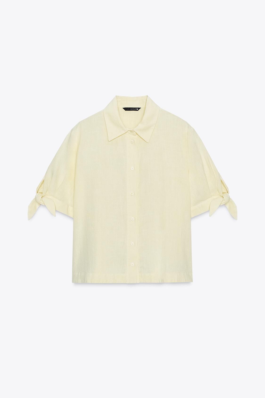 CHEMISE MANCHES COURTES AVEC LACETS EN RAMIE