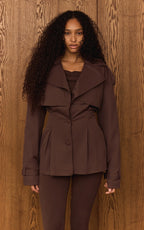 TRENCH COURT PRUNE CHOCOLAT À CEINTURE
