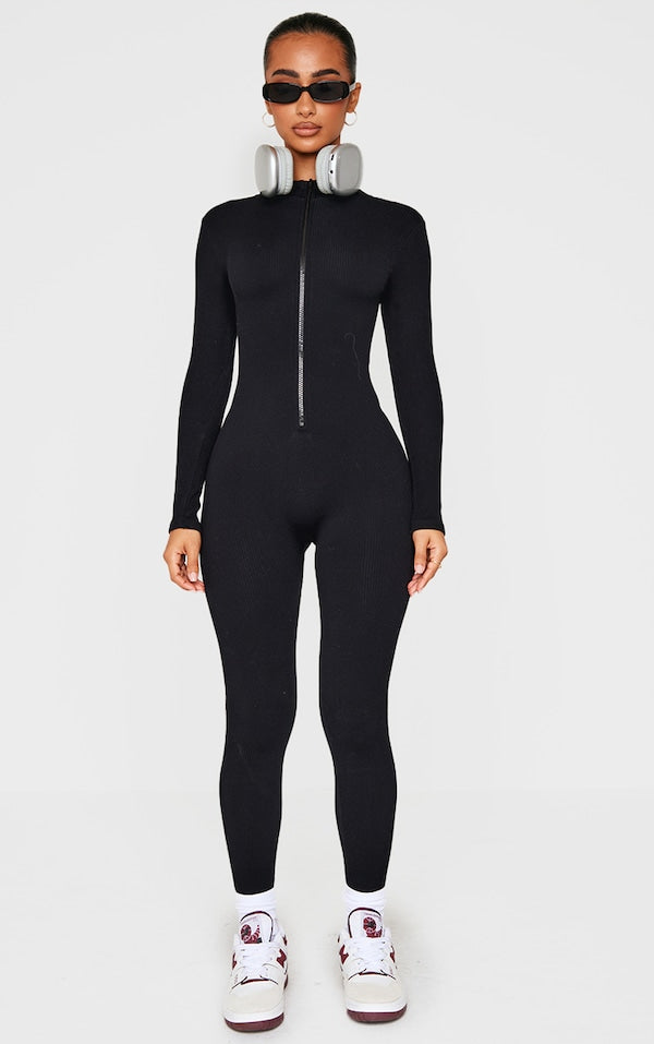 PETITE COMBINAISON CÔTELÉE STRUCTURÉE NOIRE