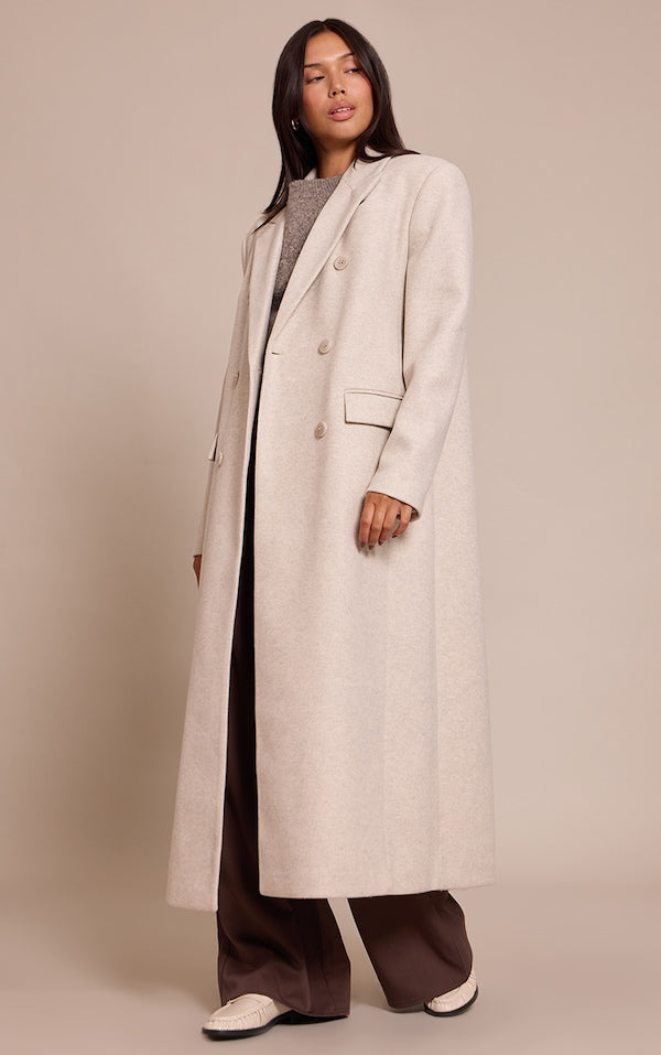 MANTEAU OVERSIZE STRUCTURÉ GRIS CHAMPIGNON À DOUBLE BOUTONNIÈRE