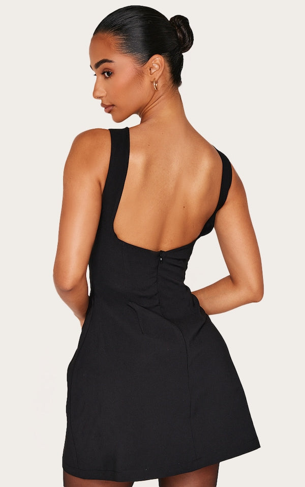 PETITE MINI ROBE TISSÉE NOIRE À DOS NU