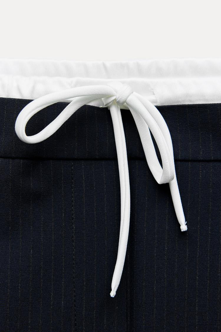 Pantalon large a taille double - Bleu marine