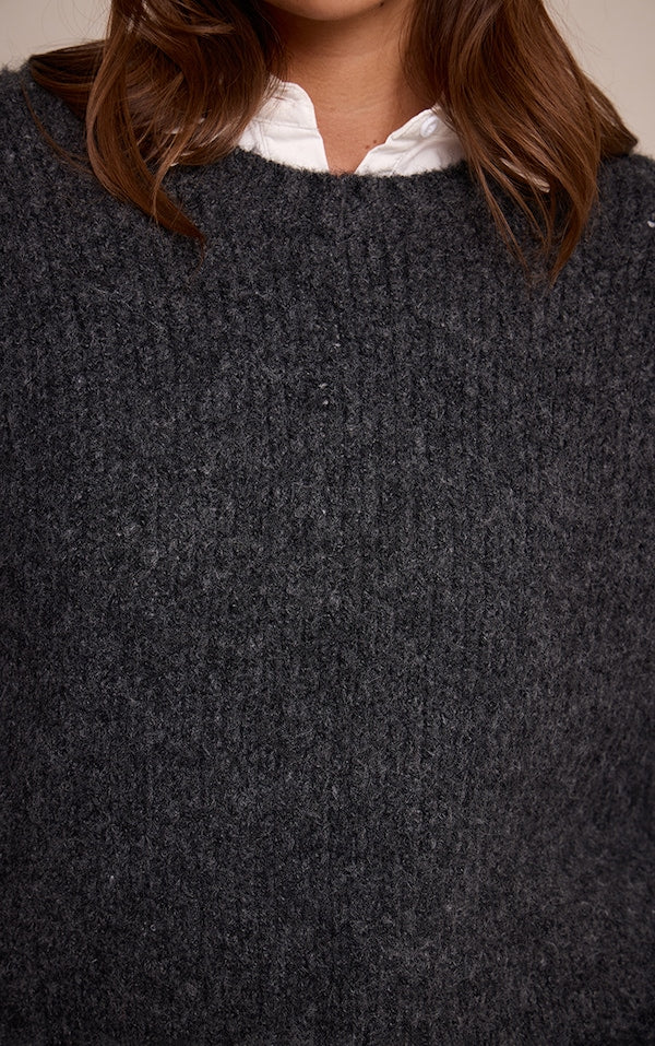 PULL OVERSIZE CÔTELÉ ANTHRACITE