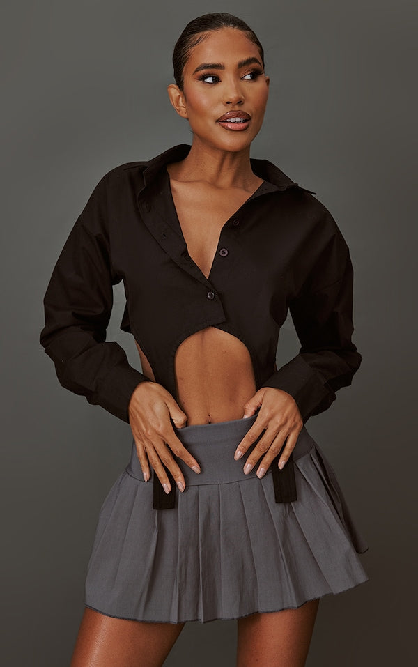 MICRO JUPE TAILLE BASSE TISSÉE STRETCH PLISSÉE