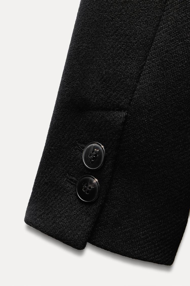 Manteau à boutonnage croisé avec laine - Noir