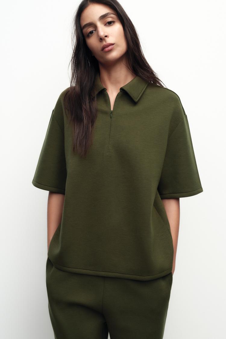 Top à Col polo avec zip - kaki foncé