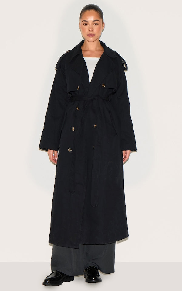 TRENCH CEINTURÉ NOIR À DOUBLE BOUTONNIÈRE