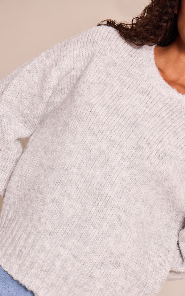 PULL OVERSIZE CÔTELÉ GRIS CLAIR