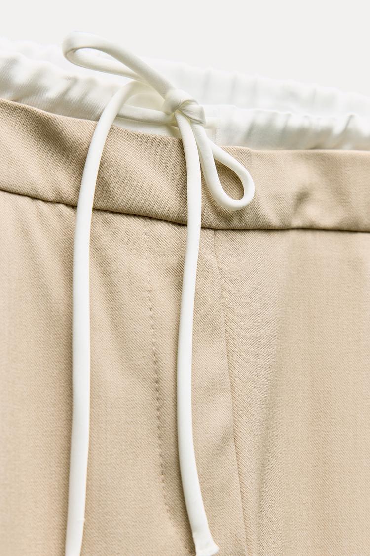 Pantalon large a taille double - Beige