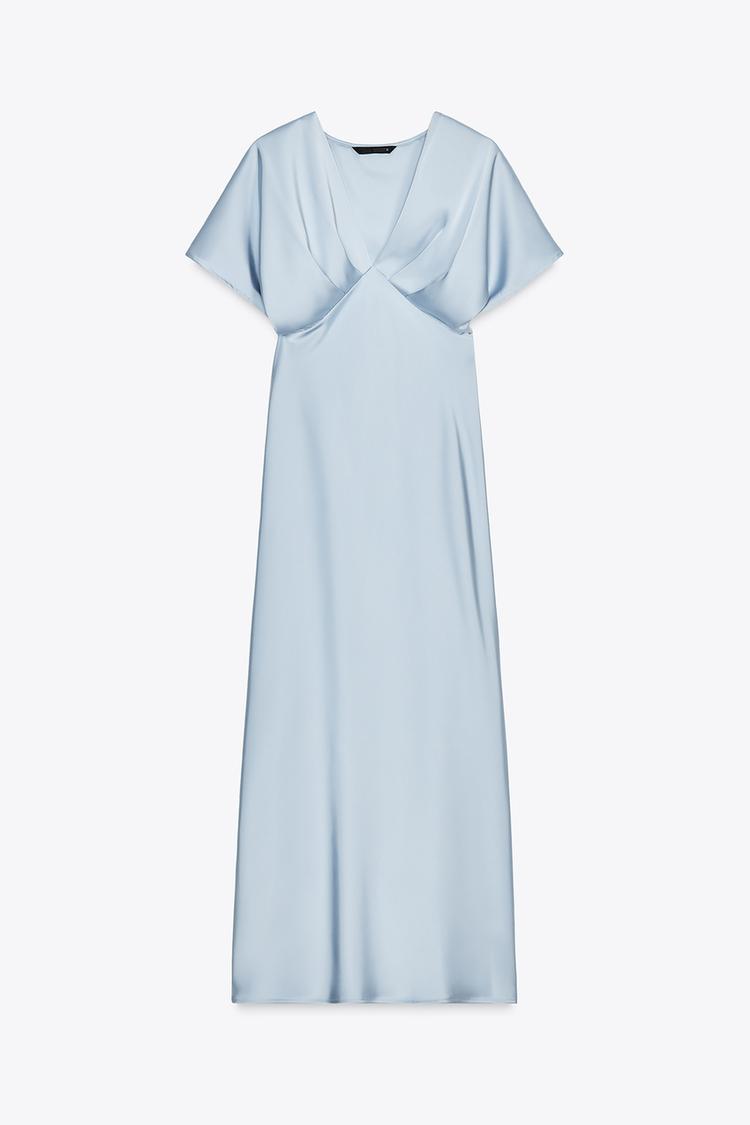 Robe mi-longue satinée - bleu clair